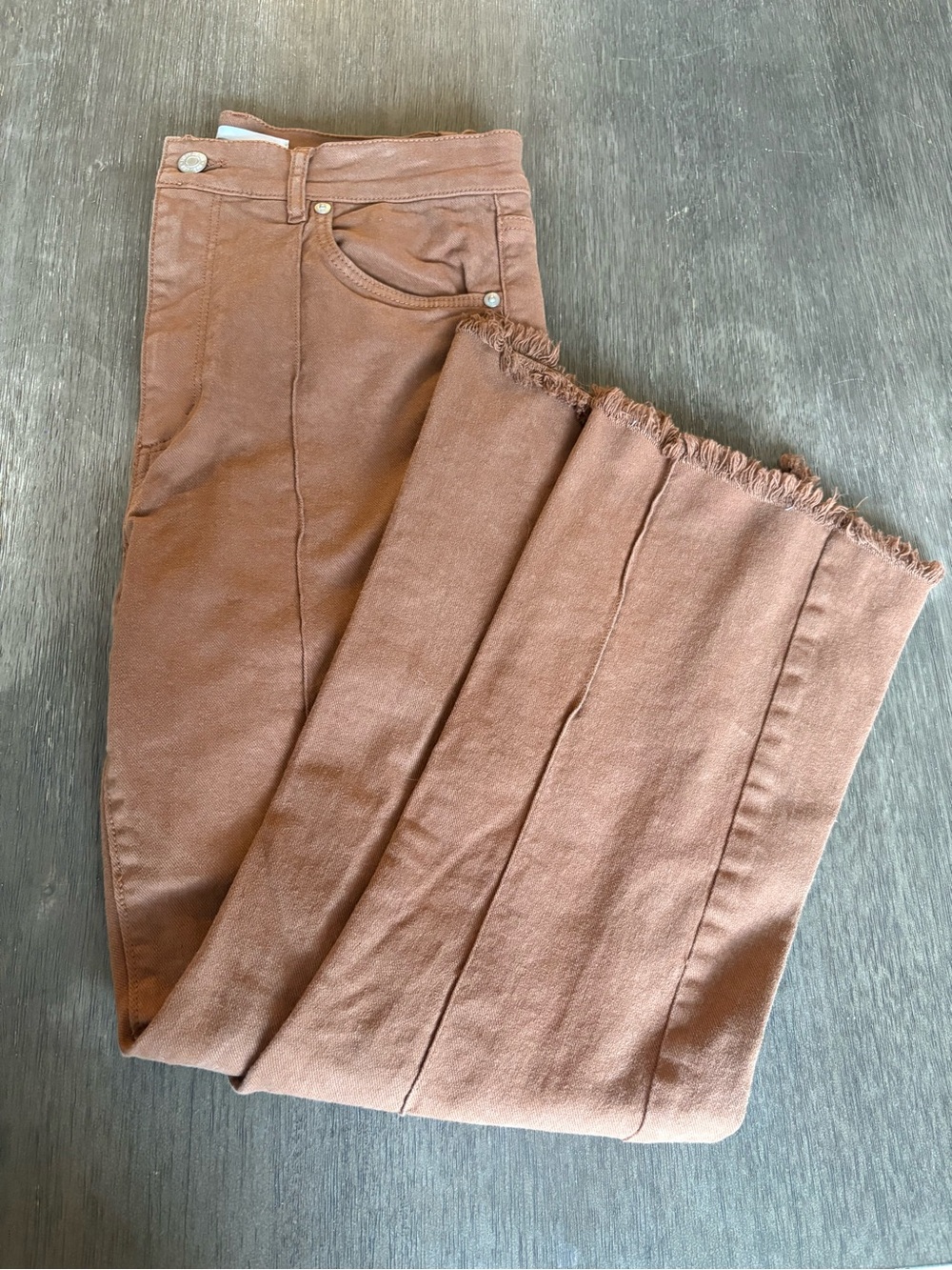LOFT Frayed Hem Kicked Cropped Jeans in Rust
